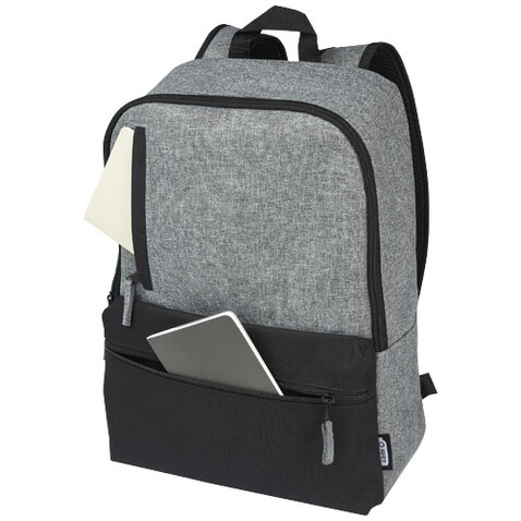 Reclaim 15" GRS recycelter Laptop Rucksack 14 L, schwarz, heather grau bedrucken, Art.-Nr. 12065590 Reclaim 15" GRS recycelter Laptop Rucksack 14 L, schwarz, heather grau bedrucken, Art.-Nr. 12065590