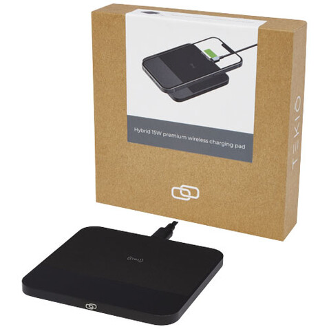 Hybrid hochwertiges wireless 15W Ladepad, schwarz bedrucken, Art.-Nr. 12424090 Hybrid hochwertiges wireless 15W Ladepad, schwarz bedrucken, Art.-Nr. 12424090