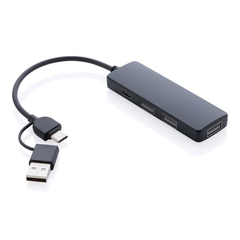 RCS recycelter USB-Hub mit Dual-Input schwarz bedrucken, Art.-Nr. P308.261 RCS recycelter USB-Hub mit Dual-Input schwarz bedrucken, Art.-Nr. P308.261