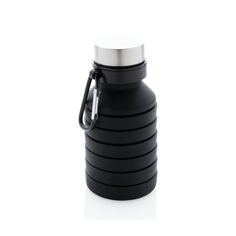 Auslaufgeschützte faltbare Silikonflasche schwarz bedrucken, Art.-Nr. P432.621 Auslaufgeschützte faltbare Silikonflasche schwarz bedrucken, Art.-Nr. P432.621