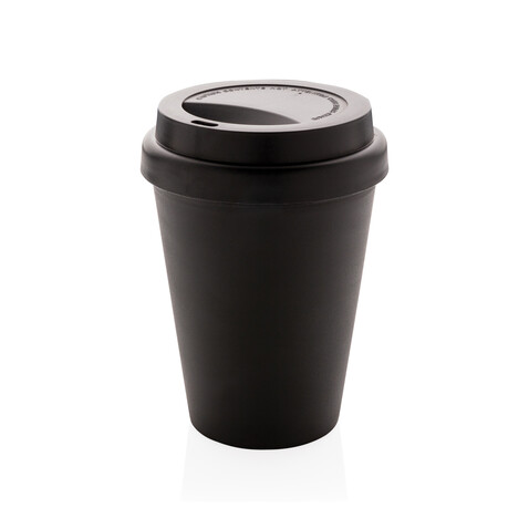 Wiederverwendbarer doppelwandiger Kaffeebecher 300ml schwarz bedrucken, Art.-Nr. P432.691