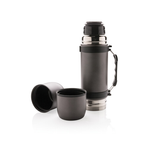 Thermosflasche mit 2 Bechern grau bedrucken, Art.-Nr. P433.330