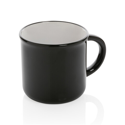 Vintage Keramiktasse, 280ml schwarz, weiß bedrucken, Art.-Nr. P434.031 Vintage Keramiktasse, 280ml schwarz, weiß bedrucken, Art.-Nr. P434.031