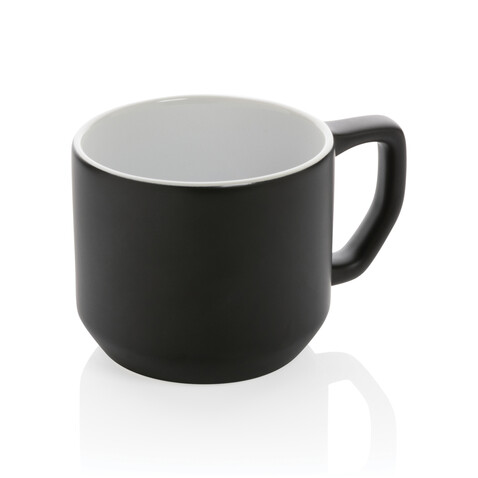 Moderne Keramiktasse, 350ml schwarz, weiß bedrucken, Art.-Nr. P434.041 Moderne Keramiktasse, 350ml schwarz, weiß bedrucken, Art.-Nr. P434.041