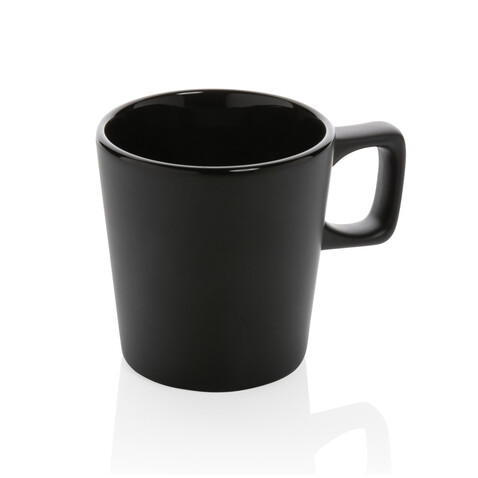 Moderne Keramik Kaffeetasse, 300ml schwarz, schwarz bedrucken, Art.-Nr. P434.051 Moderne Keramik Kaffeetasse, 300ml schwarz, schwarz bedrucken, Art.-Nr. P434.051