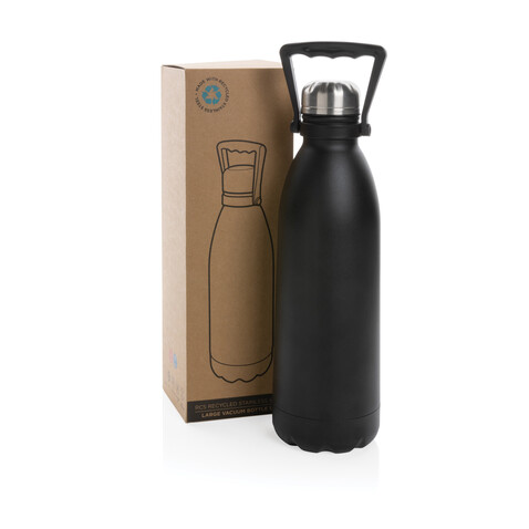 Große Vakuumflasche aus RCS recyceltem Stainless-Steel 1,5L schwarz bedrucken, Art.-Nr. P435.511