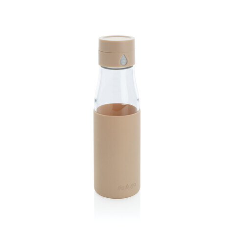 Ukiyo Trink-Tracking-Flasche aus Glas mit Hülle braun bedrucken, Art.-Nr. P436.729