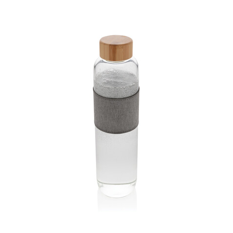 Impact Borosilikat-Glasflasche mit Bambusdeckel transparent, grau bedrucken, Art.-Nr. P436.770