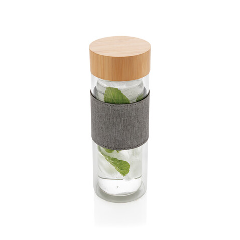 Impact doppelwandige Borosilikatglas-Flasche transparent, grau bedrucken, Art.-Nr. P436.780 Impact doppelwandige Borosilikatglas-Flasche transparent, grau bedrucken, Art.-Nr. P436.780