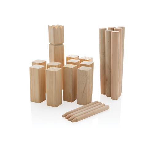 Kubb Outdoor Wurfspiel aus Holz braun bedrucken, Art.-Nr. P453.519 Kubb Outdoor Wurfspiel aus Holz braun bedrucken, Art.-Nr. P453.519
