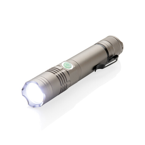 Wiederaufladbare 3W Taschenlampe grau bedrucken, Art.-Nr. P513.591