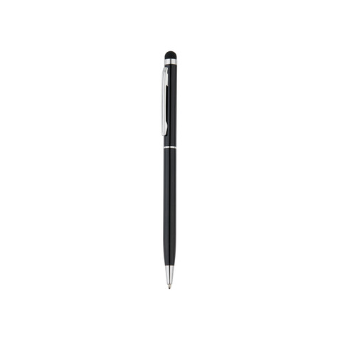Schlanker Aluminiumkugelschreiber mit Stylus schwarz bedrucken, Art.-Nr. P610.621