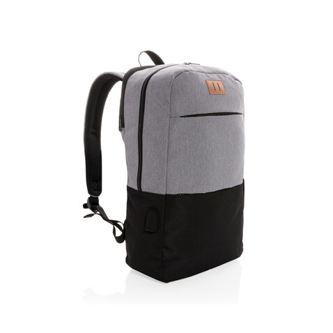 Moderner 15.6" USB &amp; RFID Laptop-Rucksack, PVC-frei schwarz bedrucken, Art.-Nr. P760.051