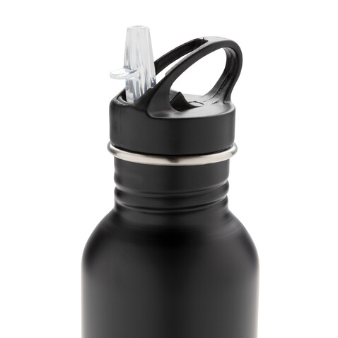Deluxe Sportflasche aus Edelstahl schwarz bedrucken, Art.-Nr. P436.421