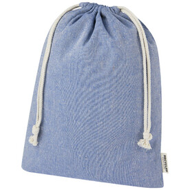 Pheebs 150 g/m² GRS Zuziehbeutel aus Recyclingbaumwolle groß 4 l, heather blau bedrucken, Art.-Nr. 12067250