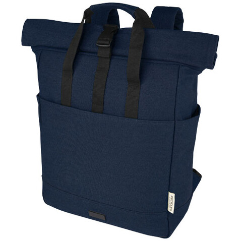 Joey 15" GRS Rolltop Laptoprucksack aus recyceltem Canvas 15 L, navy bedrucken, Art.-Nr. 12067855