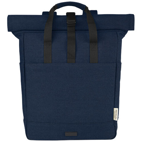 Joey 15" GRS Rolltop Laptoprucksack aus recyceltem Canvas 15 L, navy bedrucken, Art.-Nr. 12067855