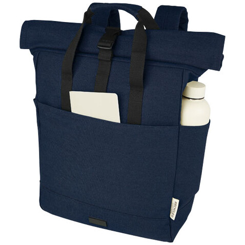 Joey 15" GRS Rolltop Laptoprucksack aus recyceltem Canvas 15 L, navy bedrucken, Art.-Nr. 12067855