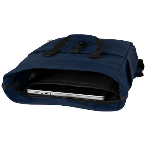 Joey 15" GRS Rolltop Laptoprucksack aus recyceltem Canvas 15 L, navy bedrucken, Art.-Nr. 12067855
