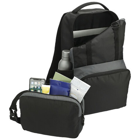 Trailhead 15" GRS recycelter zweifarbiger Laptop-Rucksack 14 L, schwarz, grau bedrucken, Art.-Nr. 12068290 Trailhead 15" GRS recycelter zweifarbiger Laptop-Rucksack 14 L, schwarz, grau bedrucken, Art.-Nr. 12068290