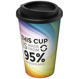 Brite-Americano® Recycled 350 ml Isolierbecher, weiss, schwarz bedrucken, Art.-Nr. 21049001