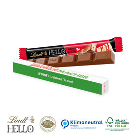 Schokoladen-Stick Lindt „HELLO“, Klimaneutral, FSC® bedrucken, Art.-Nr. 91264