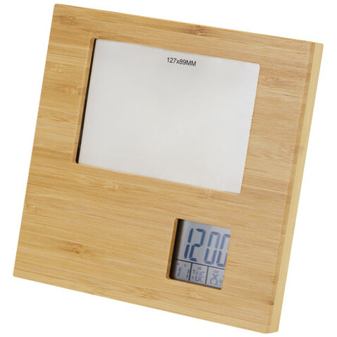 Sasa Bambus Fotorahmen Tischuhr mit Thermometer, natur bedrucken, Art.-Nr. 10456006 Sasa Bambus Fotorahmen Tischuhr mit Thermometer, natur bedrucken, Art.-Nr. 10456006