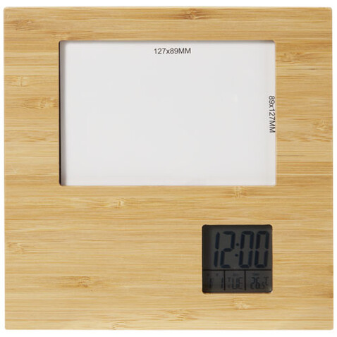 Sasa Bambus Fotorahmen Tischuhr mit Thermometer, natur bedrucken, Art.-Nr. 10456006 Sasa Bambus Fotorahmen Tischuhr mit Thermometer, natur bedrucken, Art.-Nr. 10456006