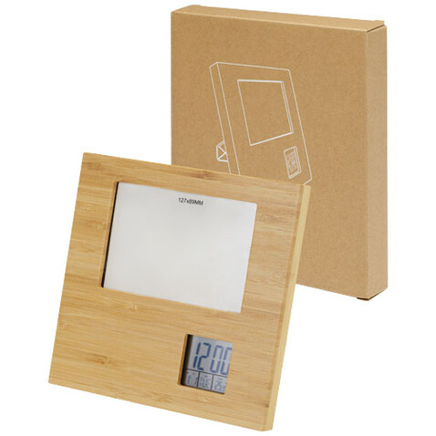 Sasa Bambus Fotorahmen Tischuhr mit Thermometer, natur bedrucken, Art.-Nr. 10456006 Sasa Bambus Fotorahmen Tischuhr mit Thermometer, natur bedrucken, Art.-Nr. 10456006