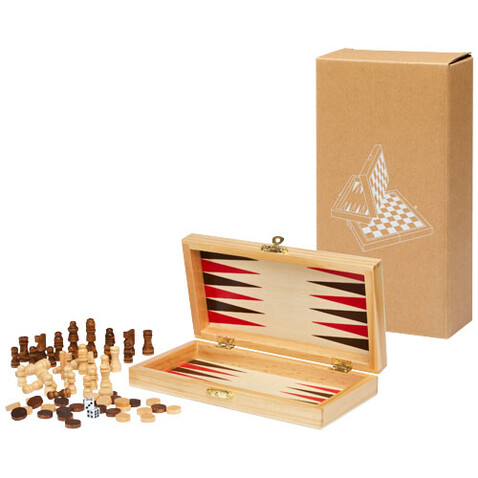 Mugo 3-in-1 Spieleset aus Holz, natur bedrucken, Art.-Nr. 10456506