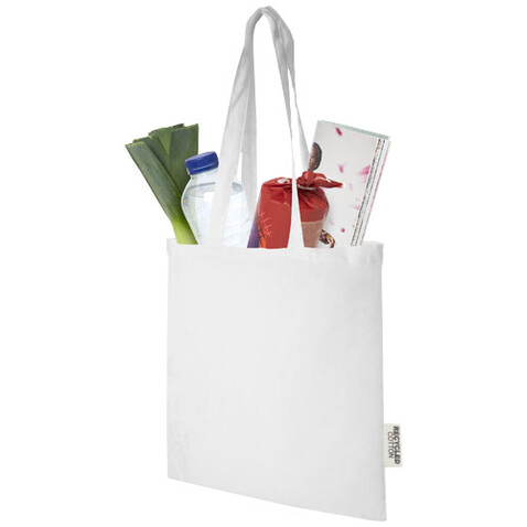 Madras 140 g/m² Baumwoll Tragetasche aus GRS recycelter Baumwolle, 7L, weiss bedrucken, Art.-Nr. 12069501