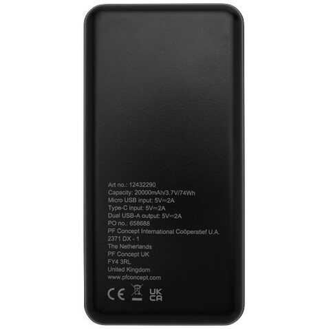 Loop 20.000 mAh Powerbank aus recyceltem Kunststoff, schwarz bedrucken, Art.-Nr. 12432290 Loop 20.000 mAh Powerbank aus recyceltem Kunststoff, schwarz bedrucken, Art.-Nr. 12432290