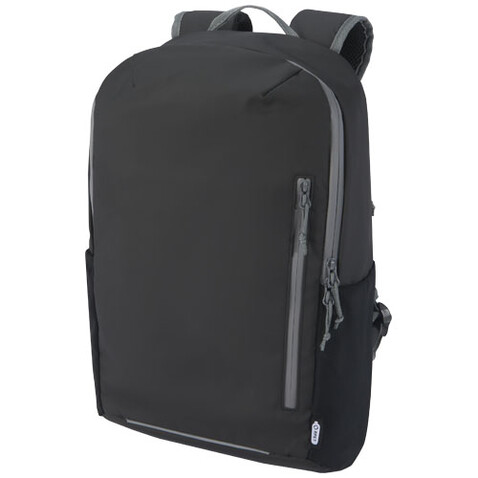 Aqua wasserabweisender 15" Laptop-Rucksack aus GRS Recyclingmaterial 21 L, schwarz bedrucken, Art.-Nr. 13004390