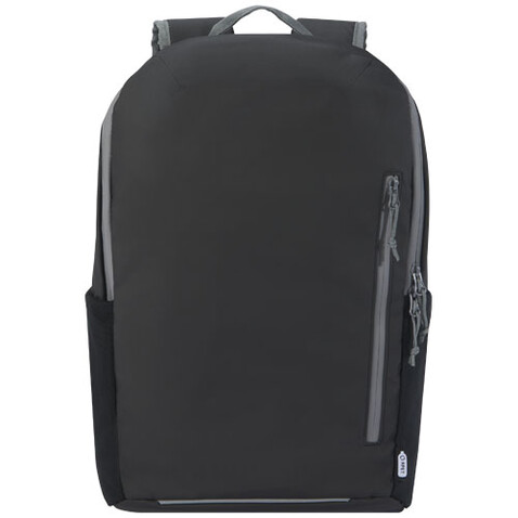 Aqua wasserabweisender 15" Laptop-Rucksack aus GRS Recyclingmaterial 21 L, schwarz bedrucken, Art.-Nr. 13004390