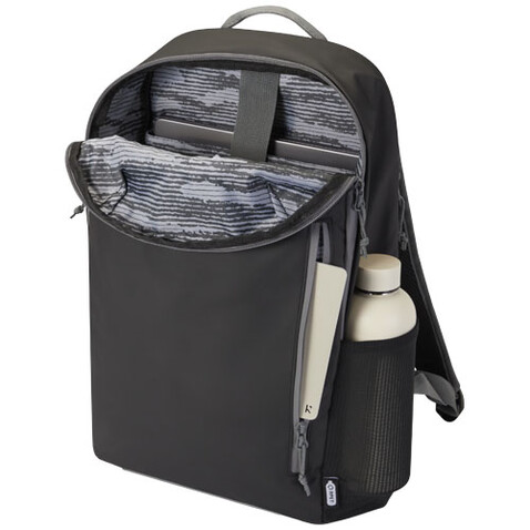Aqua wasserabweisender 15" Laptop-Rucksack aus GRS Recyclingmaterial 21 L, schwarz bedrucken, Art.-Nr. 13004390