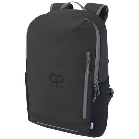 Aqua wasserabweisender 15" Laptop-Rucksack aus GRS Recyclingmaterial 21 L, schwarz bedrucken, Art.-Nr. 13004390
