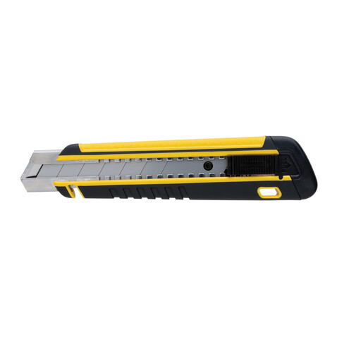 Nachfüllbares RCS Abbrechmesser mit Soft-Grip gelb bedrucken, Art.-Nr. P215.176 Nachfüllbares RCS Abbrechmesser mit Soft-Grip gelb bedrucken, Art.-Nr. P215.176