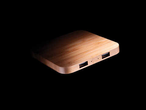10W Wireless-Charger mit USB aus Bambus braun bedrucken, Art.-Nr. P308.379 10W Wireless-Charger mit USB aus Bambus braun bedrucken, Art.-Nr. P308.379
