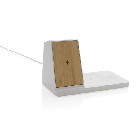 Ontario 15W 3-in-1 Charger aus RCS rec. Kunststoff & Bambus weiß bedrucken, Art.-Nr. P308.493 Ontario 15W 3-in-1 Charger aus RCS rec. Kunststoff & Bambus weiß bedrucken, Art.-Nr. P308.493