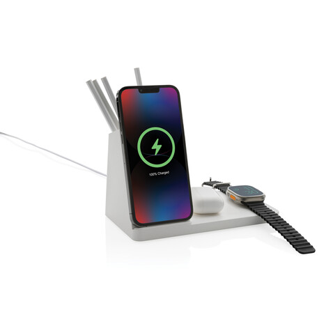 Ontario 15W 3-in-1 Charger aus RCS rec. Kunststoff & Bambus weiß bedrucken, Art.-Nr. P308.493 Ontario 15W 3-in-1 Charger aus RCS rec. Kunststoff & Bambus weiß bedrucken, Art.-Nr. P308.493