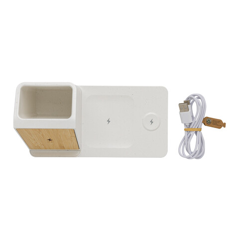 Ontario 15W 3-in-1 Charger aus RCS rec. Kunststoff & Bambus weiß bedrucken, Art.-Nr. P308.493 Ontario 15W 3-in-1 Charger aus RCS rec. Kunststoff & Bambus weiß bedrucken, Art.-Nr. P308.493