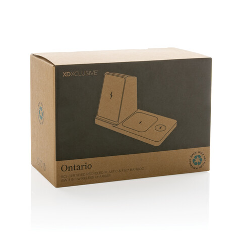 Ontario 15W 3-in-1 Charger aus RCS rec. Kunststoff & Bambus weiß bedrucken, Art.-Nr. P308.493 Ontario 15W 3-in-1 Charger aus RCS rec. Kunststoff & Bambus weiß bedrucken, Art.-Nr. P308.493