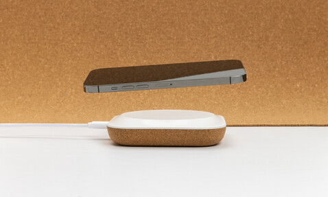 Oregon Wireless-Charger aus RCS recyc. Kunststoff &amp; Kork braun bedrucken, Art.-Nr. P308.589
