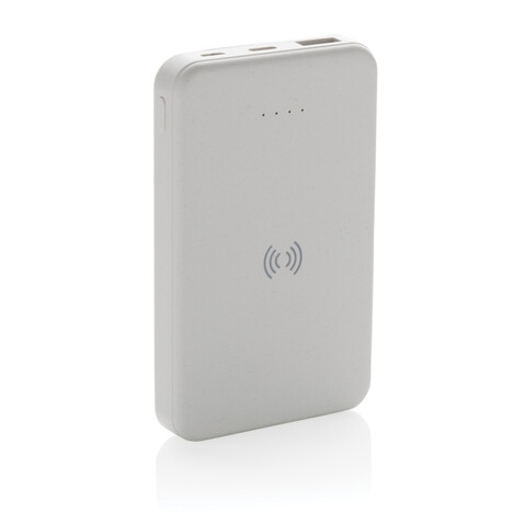 5.000mAh 5W Wireless Powerbank aus RCS recyceltem Kunststoff weiß bedrucken, Art.-Nr. P322.623