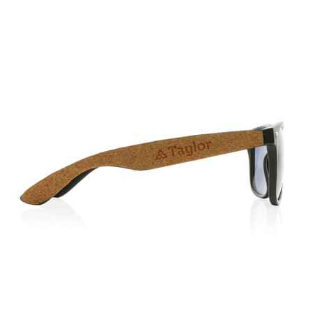 Sonnenbrille aus GRS recyceltem PC-Kunststoff mit Kork schwarz bedrucken, Art.-Nr. P453.881