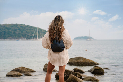 Impact AWARE™ Rucksack aus recyceltem Denim mit Kordelzug blau bedrucken, Art.-Nr. P762.835 Impact AWARE™ Rucksack aus recyceltem Denim mit Kordelzug blau bedrucken, Art.-Nr. P762.835