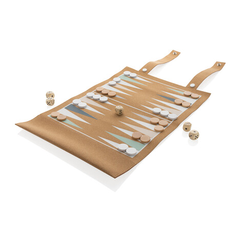Britton faltbares Backgammon und Damespiel Set aus Kork braun bedrucken, Art.-Nr. P940.219 Britton faltbares Backgammon und Damespiel Set aus Kork braun bedrucken, Art.-Nr. P940.219