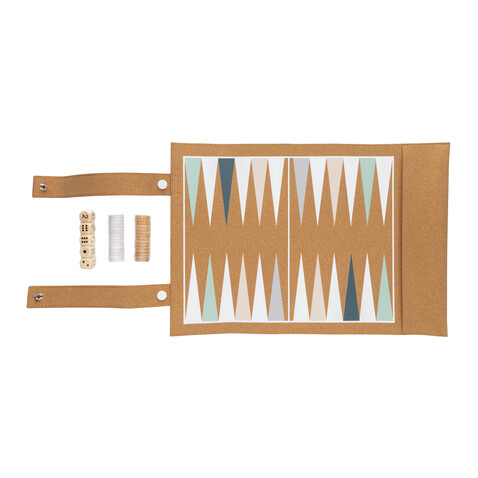 Britton faltbares Backgammon und Damespiel Set aus Kork braun bedrucken, Art.-Nr. P940.219 Britton faltbares Backgammon und Damespiel Set aus Kork braun bedrucken, Art.-Nr. P940.219