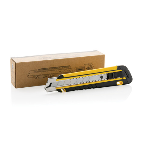 Nachfüllbares RCS Abbrechmesser mit Soft-Grip gelb bedrucken, Art.-Nr. P215.176 Nachfüllbares RCS Abbrechmesser mit Soft-Grip gelb bedrucken, Art.-Nr. P215.176