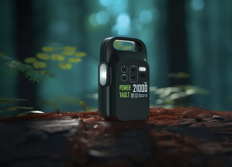 Power Vault 21.000mAh tragbare Powerstation aus RCS rPlastik schwarz bedrucken, Art.-Nr. P322.331